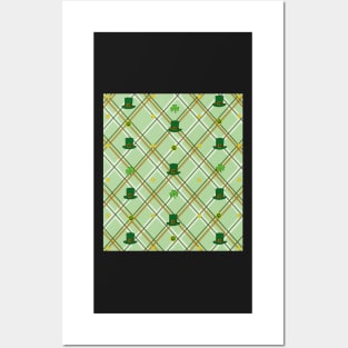 St Patricks Day Hat Clover Coin Pattern Green Flannel Plaid Posters and Art